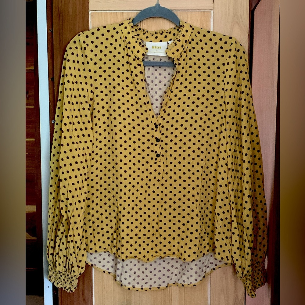 Anthropologie Maeve Yellow Polka Dot Blouse